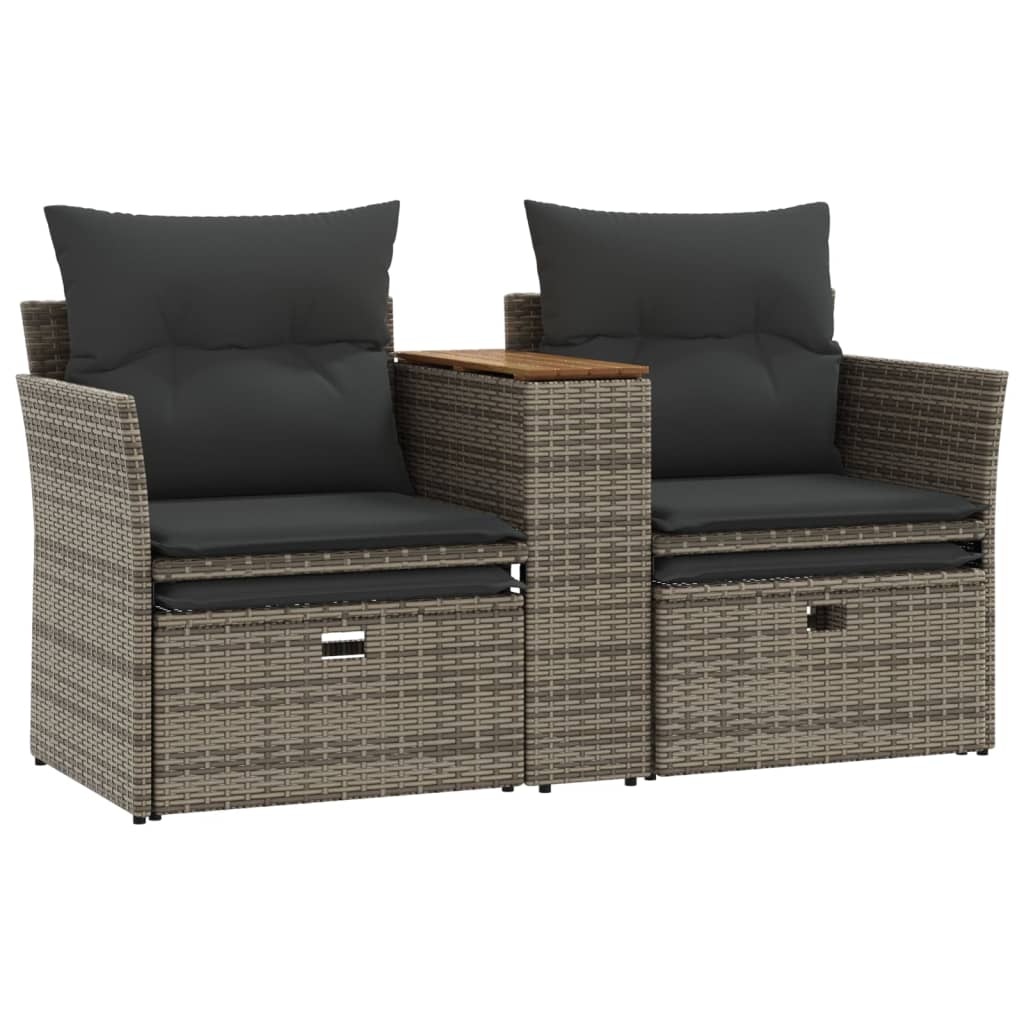 Divano da Giardino 2 Posti con Sgabelli Grigio in Polyrattan | homemem39