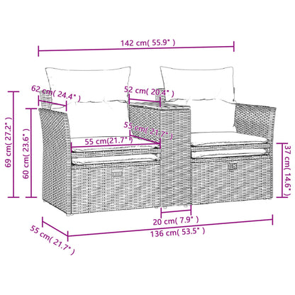 Divano da Giardino 2 Posti con Sgabelli Grigio in Polyrattan | homemem39