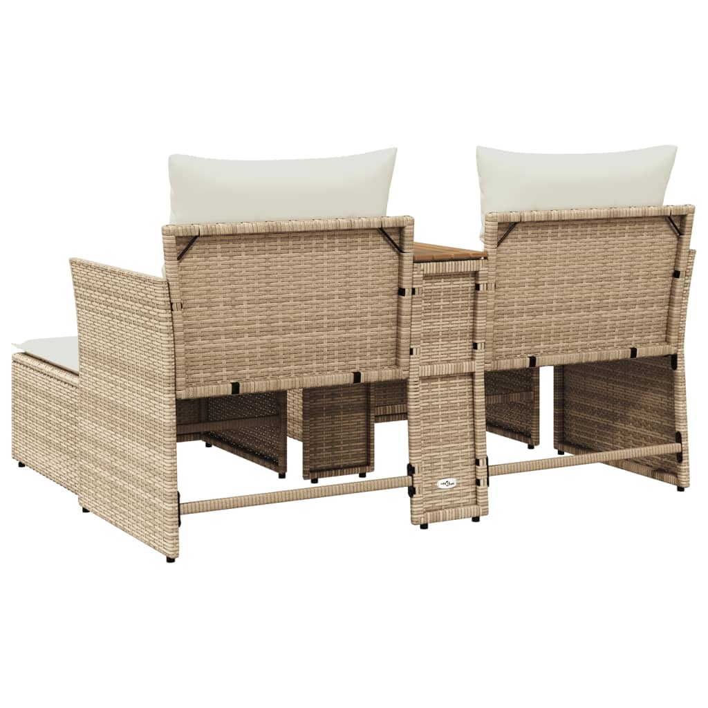 Divano da Giardino 2 Posti con Sgabelli Beige in Polyrattan | homemem39