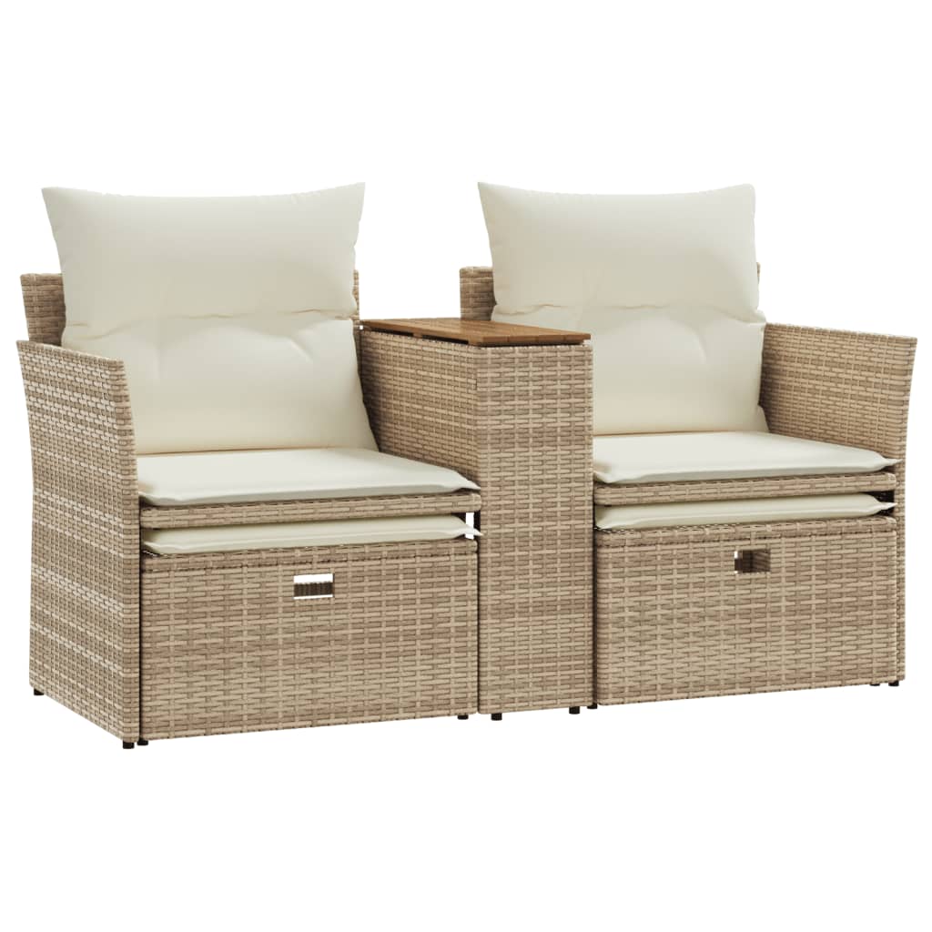 Divano da Giardino 2 Posti con Sgabelli Beige in Polyrattan | homemem39