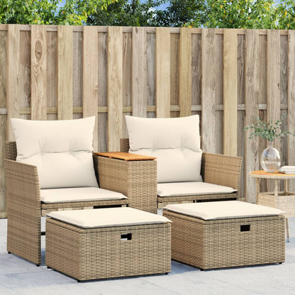 Divano da Giardino 2 Posti con Sgabelli Beige in Polyrattan | homemem39