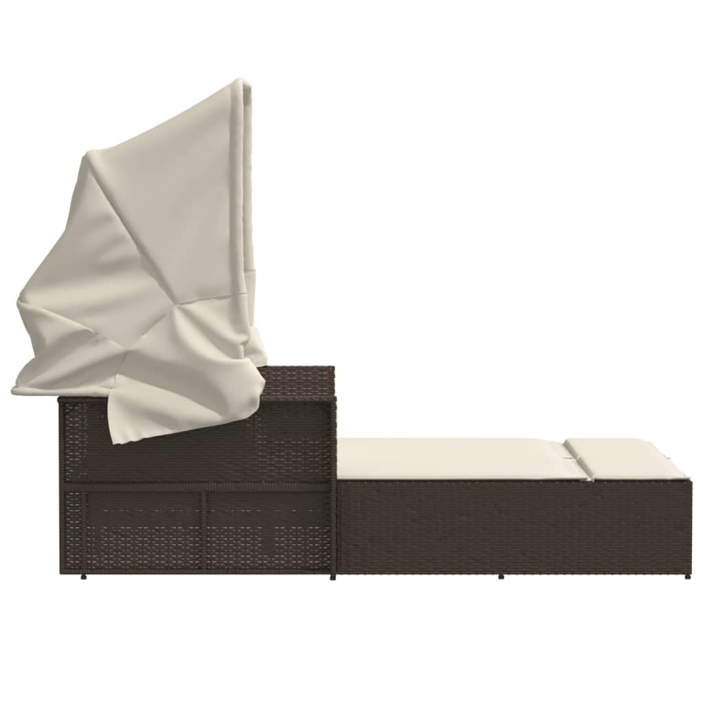 Lettino Doppio con Baldacchino e Cuscini Marrone in Polyrattan - homemem39