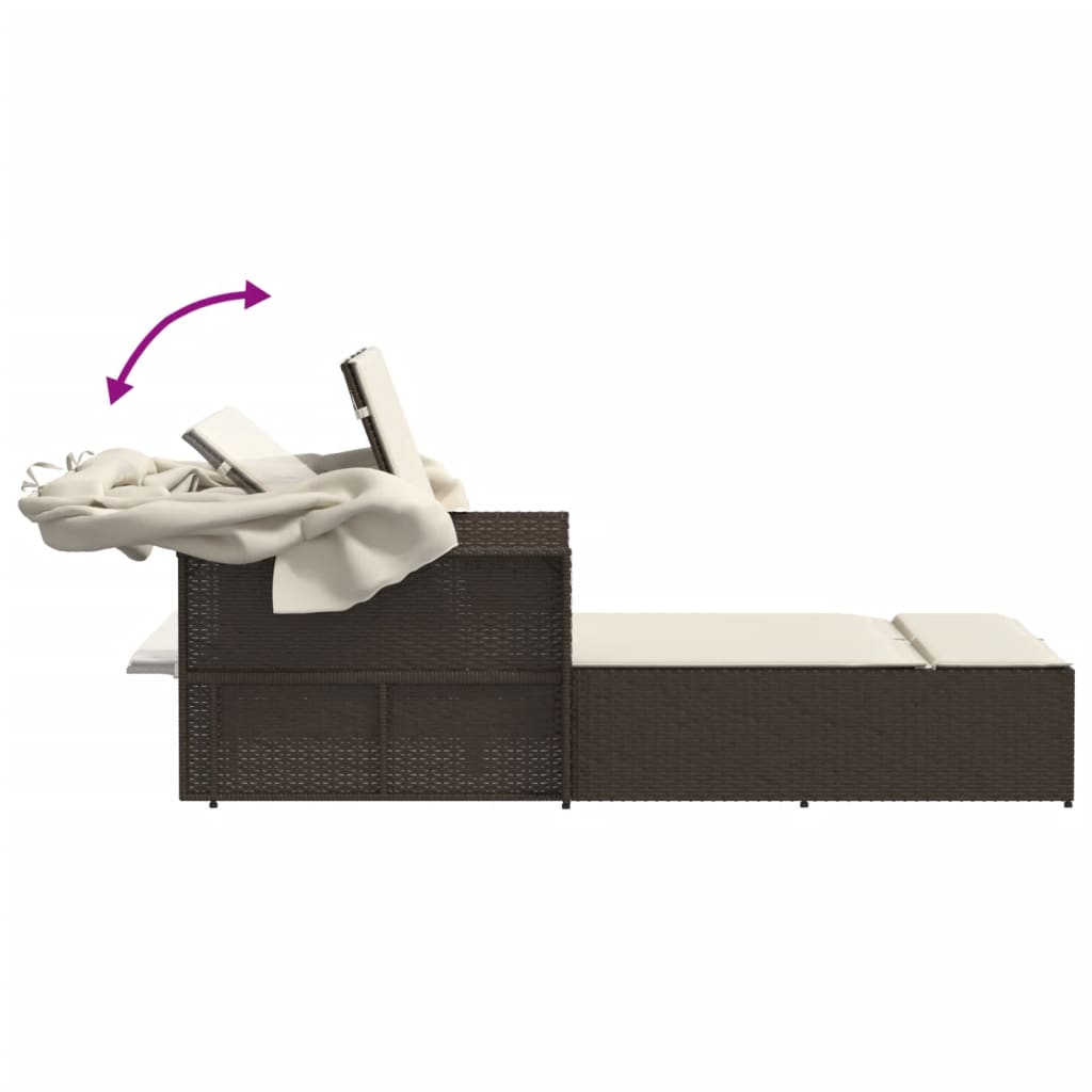 Lettino Doppio con Baldacchino e Cuscini Marrone in Polyrattan - homemem39