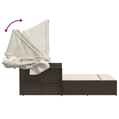 Lettino Doppio con Baldacchino e Cuscini Marrone in Polyrattan - homemem39