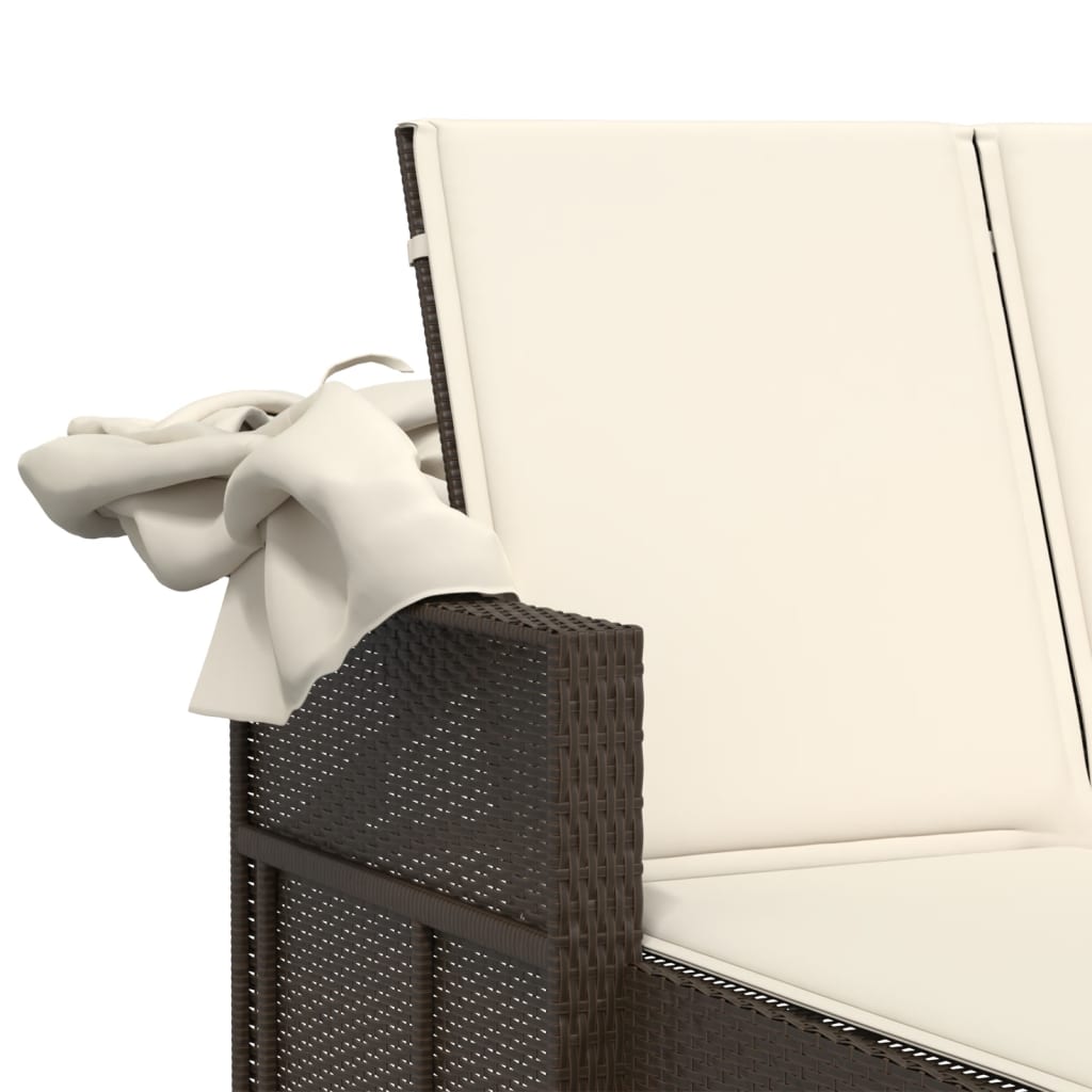 Lettino Doppio con Baldacchino e Cuscini Marrone in Polyrattan - homemem39