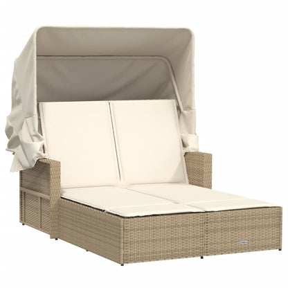 Lettino Doppio con Baldacchino e Cuscini Beige in Polyrattan - homemem39