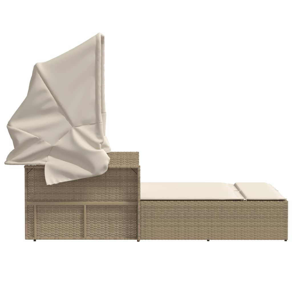 Lettino Doppio con Baldacchino e Cuscini Beige in Polyrattan - homemem39