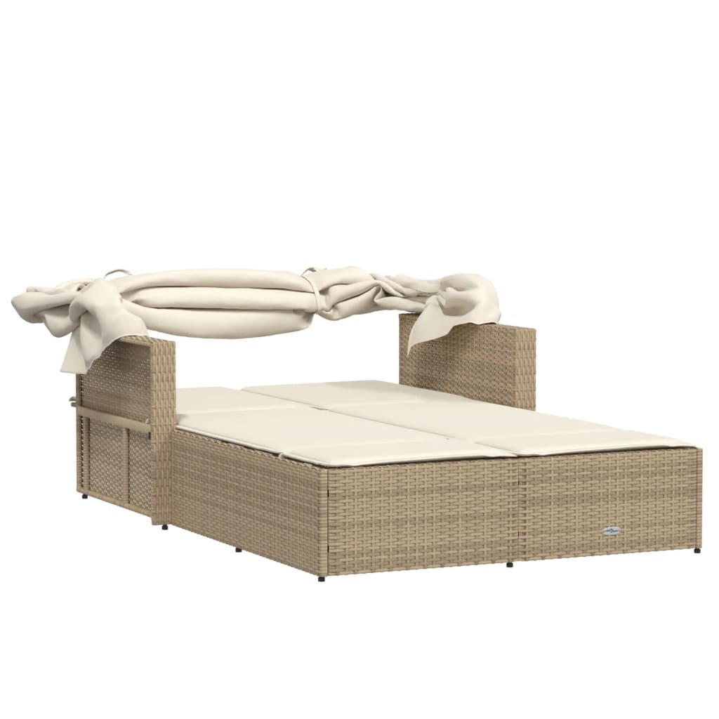 Lettino Doppio con Baldacchino e Cuscini Beige in Polyrattan - homemem39