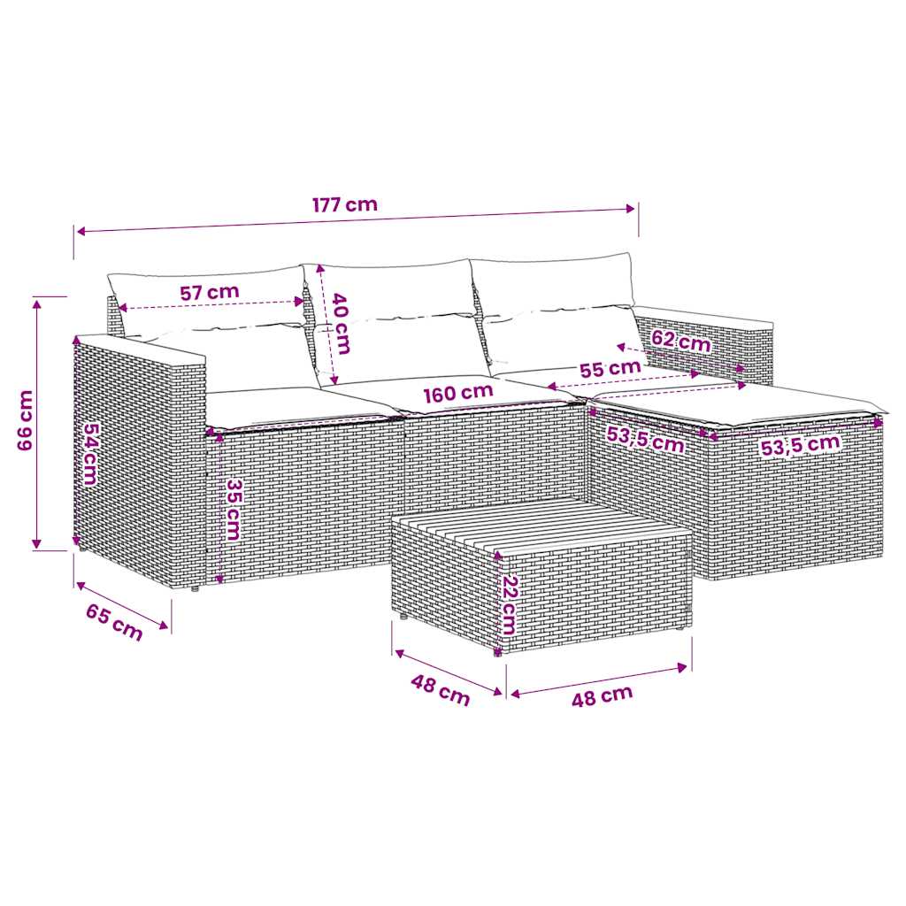 Set Divani da Giardino 3 pz con Cuscini in Polyrattan Nero
