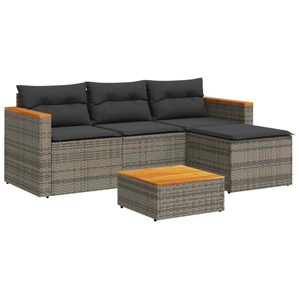 Set Divani da Giardino 3 pz con Cuscini Grigio in Polyrattan | homemem39