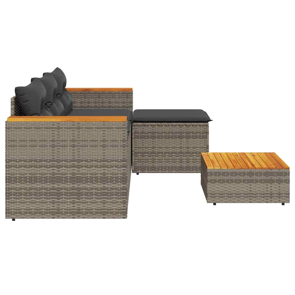 Set Divani da Giardino 3 pz con Cuscini Grigio in Polyrattan | homemem39