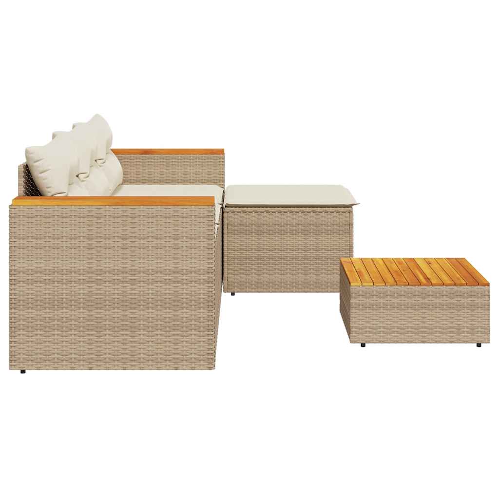 Set Divano da Giardino 3 pz con Cuscini Beige in Polyrattan - homemem39