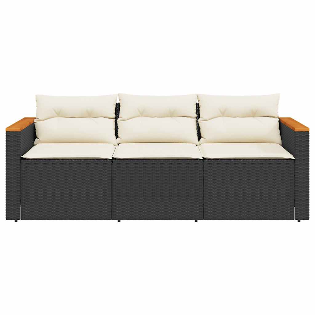 Divano da Giardino a 3 Posti con Cuscini Nero in Polyrattan