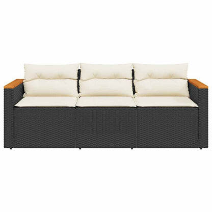 Divano da Giardino a 3 Posti con Cuscini Nero in Polyrattan