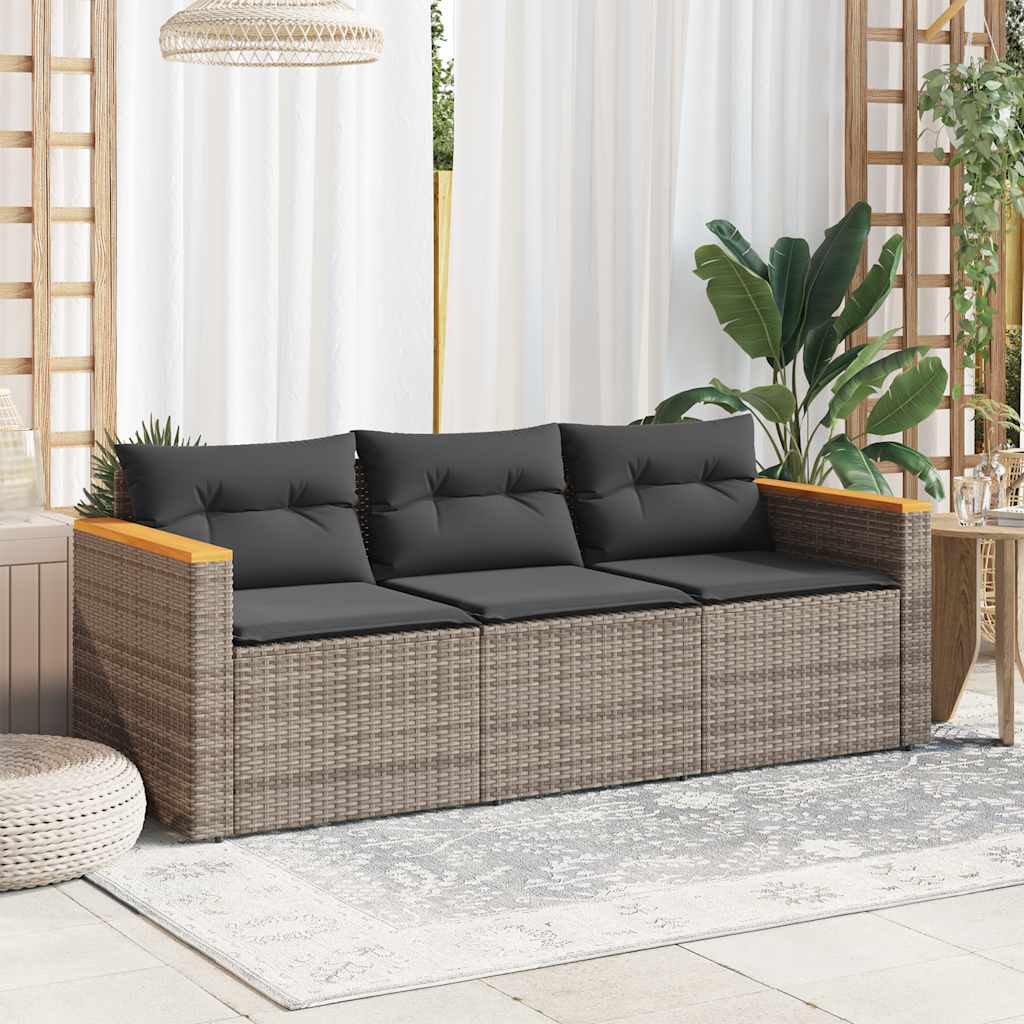 Divano da Giardino con Cuscini 3 Posti Grigio in Polyrattan | homemem39