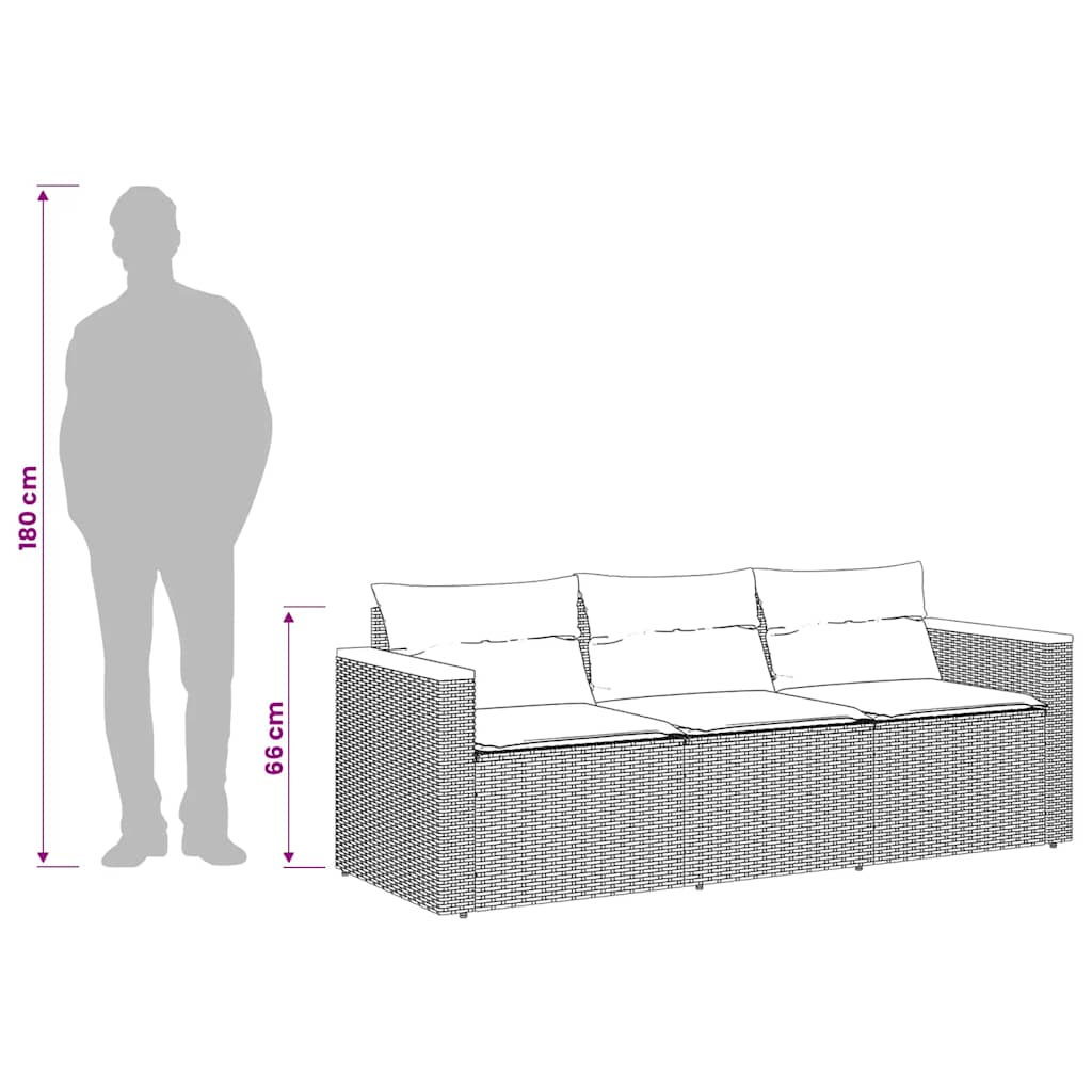 Divano da Giardino con Cuscini 3 Posti Grigio in Polyrattan | homemem39