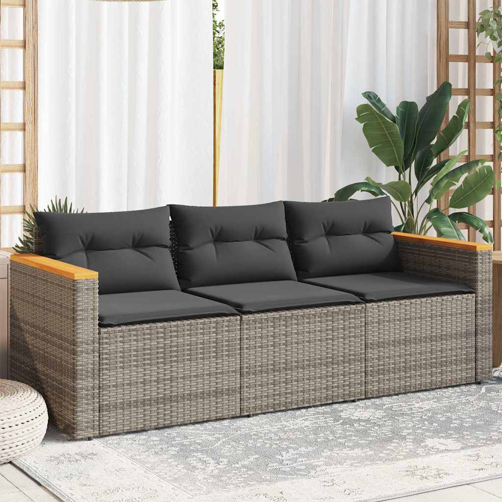 Divano da Giardino con Cuscini 3 Posti Grigio in Polyrattan | homemem39