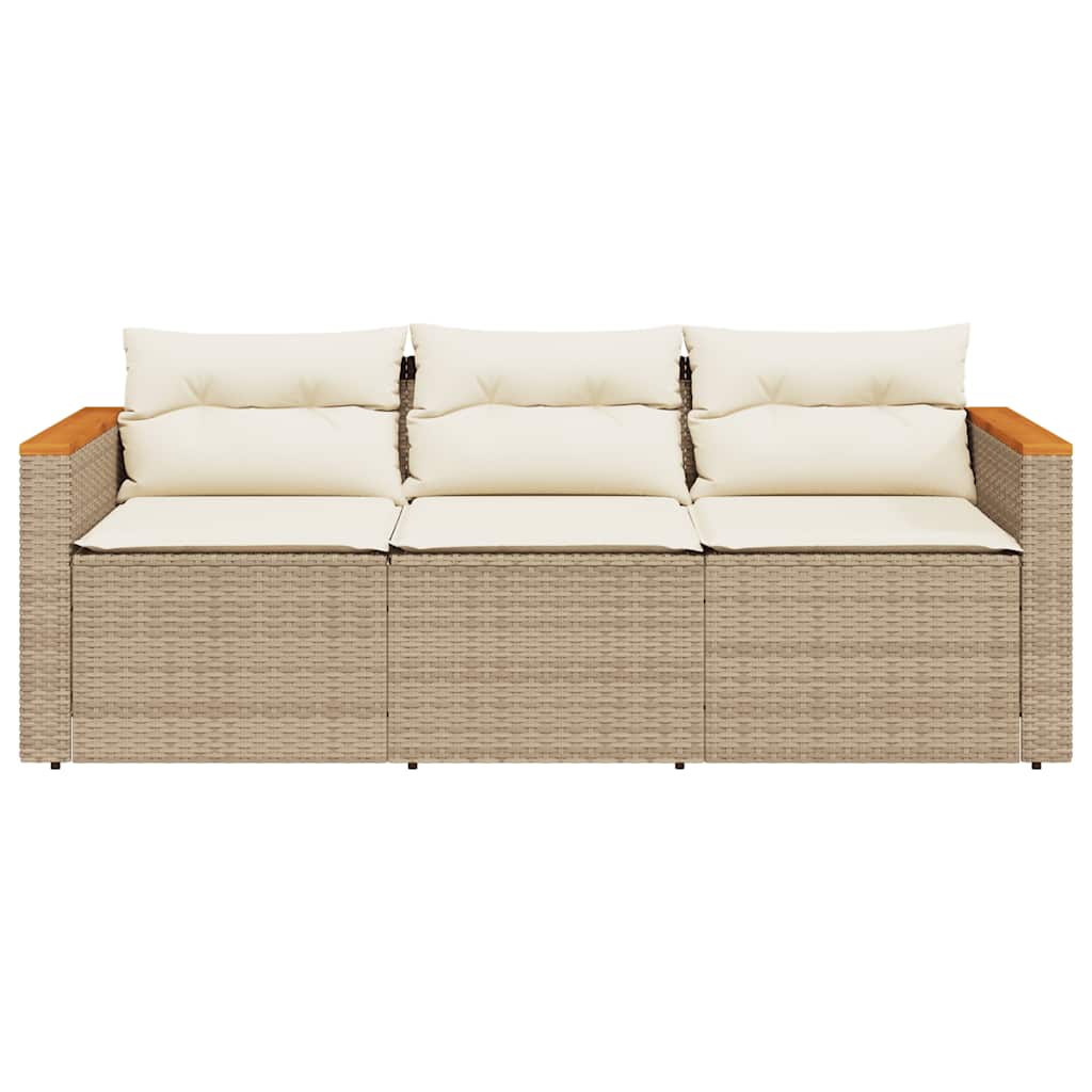 Divano da Giardino con Cuscini a 3 Posti Beige in Polyrattan