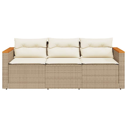 Divano da Giardino con Cuscini a 3 Posti Beige in Polyrattan