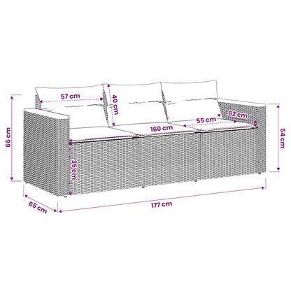 Divano da Giardino con Cuscini a 3 Posti Beige in Polyrattan