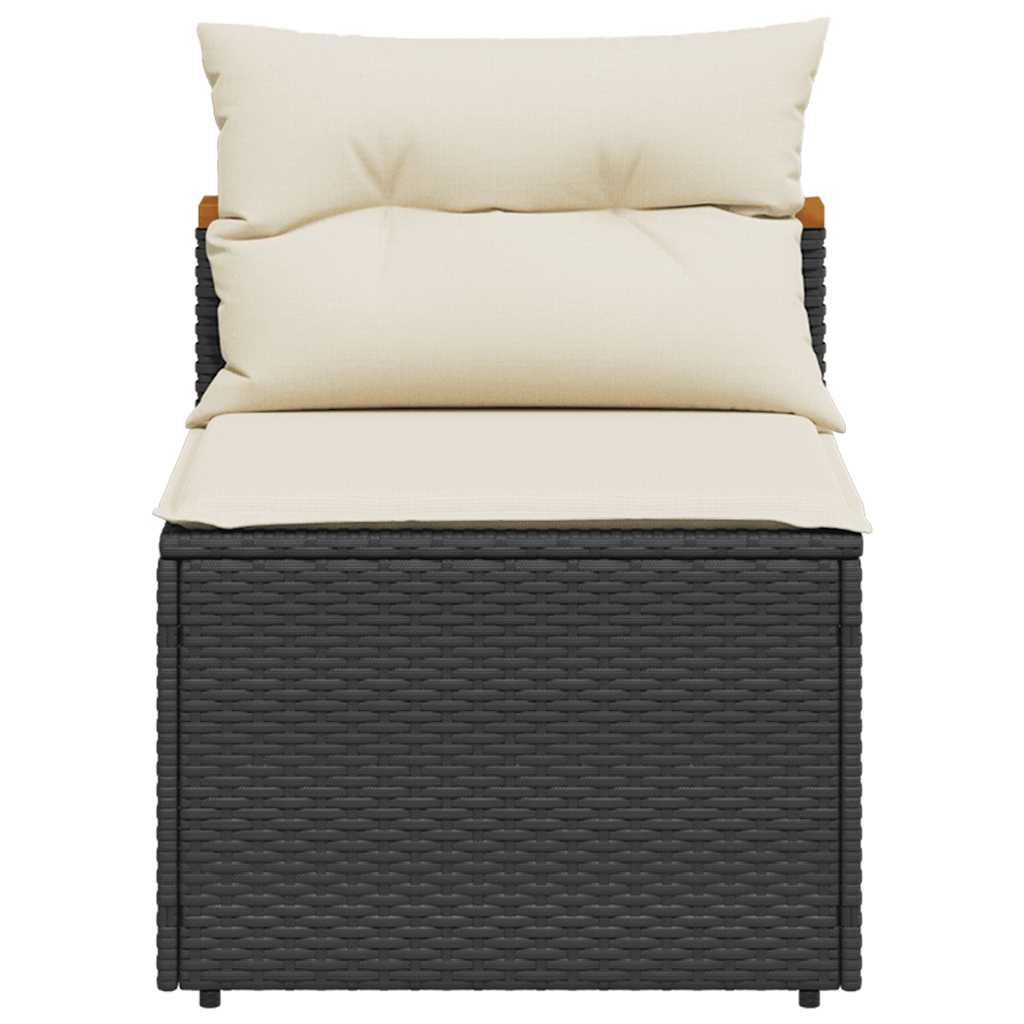 Divano Giardino Senza Braccioli con Cuscini 2pz Nero Polyrattan | homemem39