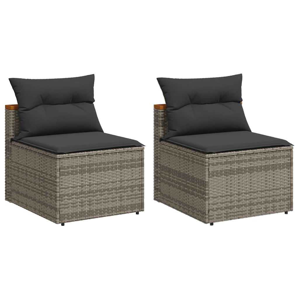 Divani Giardino Senza Braccioli con Cuscini 2 Grigi Polyrattan | homemem39