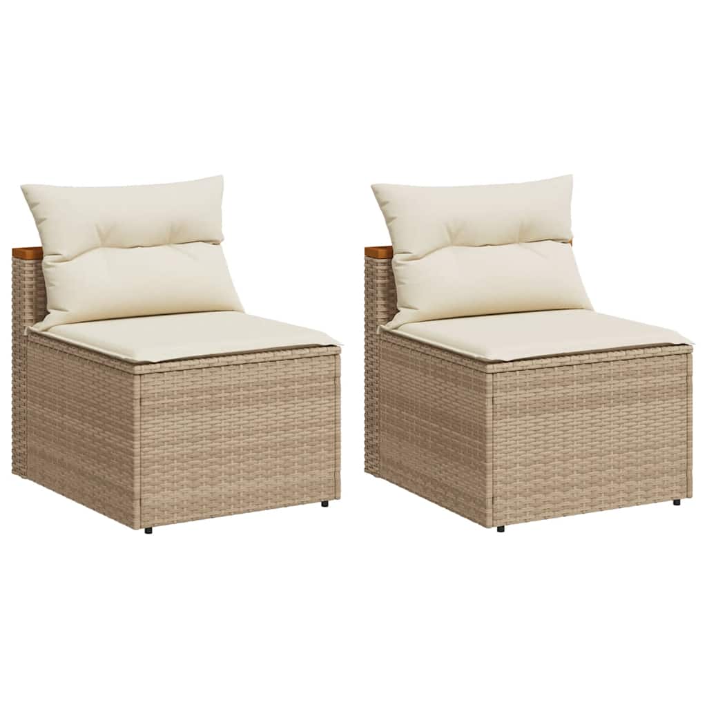 Divani Giardino Senza Braccioli con Cuscini 2 Beige Polyrattan | homemem39