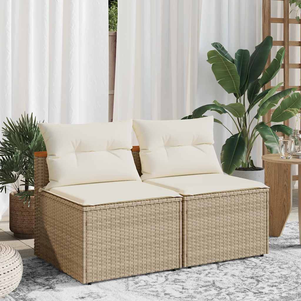 Divani Giardino Senza Braccioli con Cuscini 2 Beige Polyrattan | homemem39