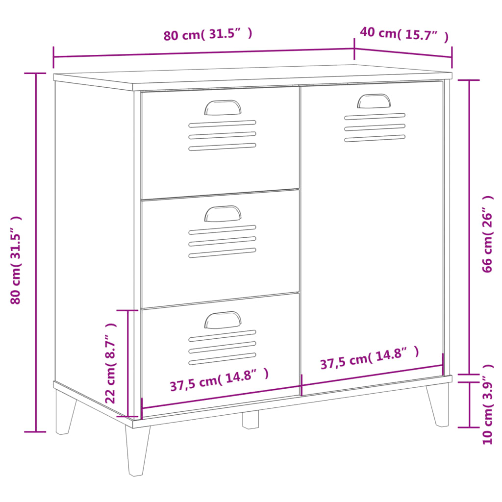 VIKEN White Sideboard 80x40x80 cm in Multilayer Wood