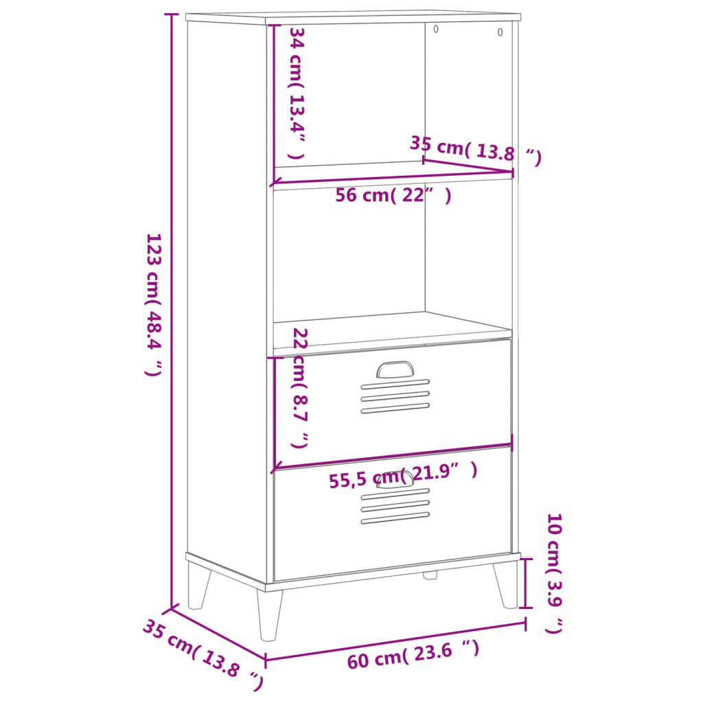 VIKEN White Bookcase 60x35x123 cm in Multilayer Wood