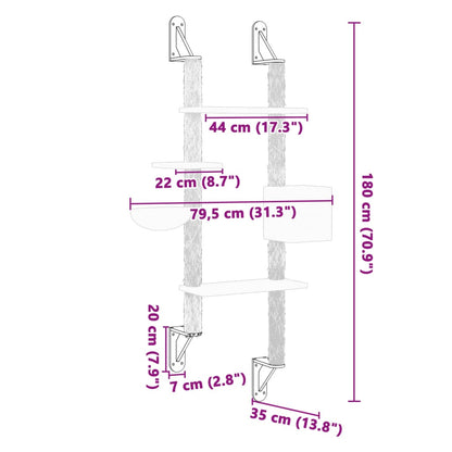 Albero per Gatti con Tiragraffi a Parete Grigio Chiaro 180 cm