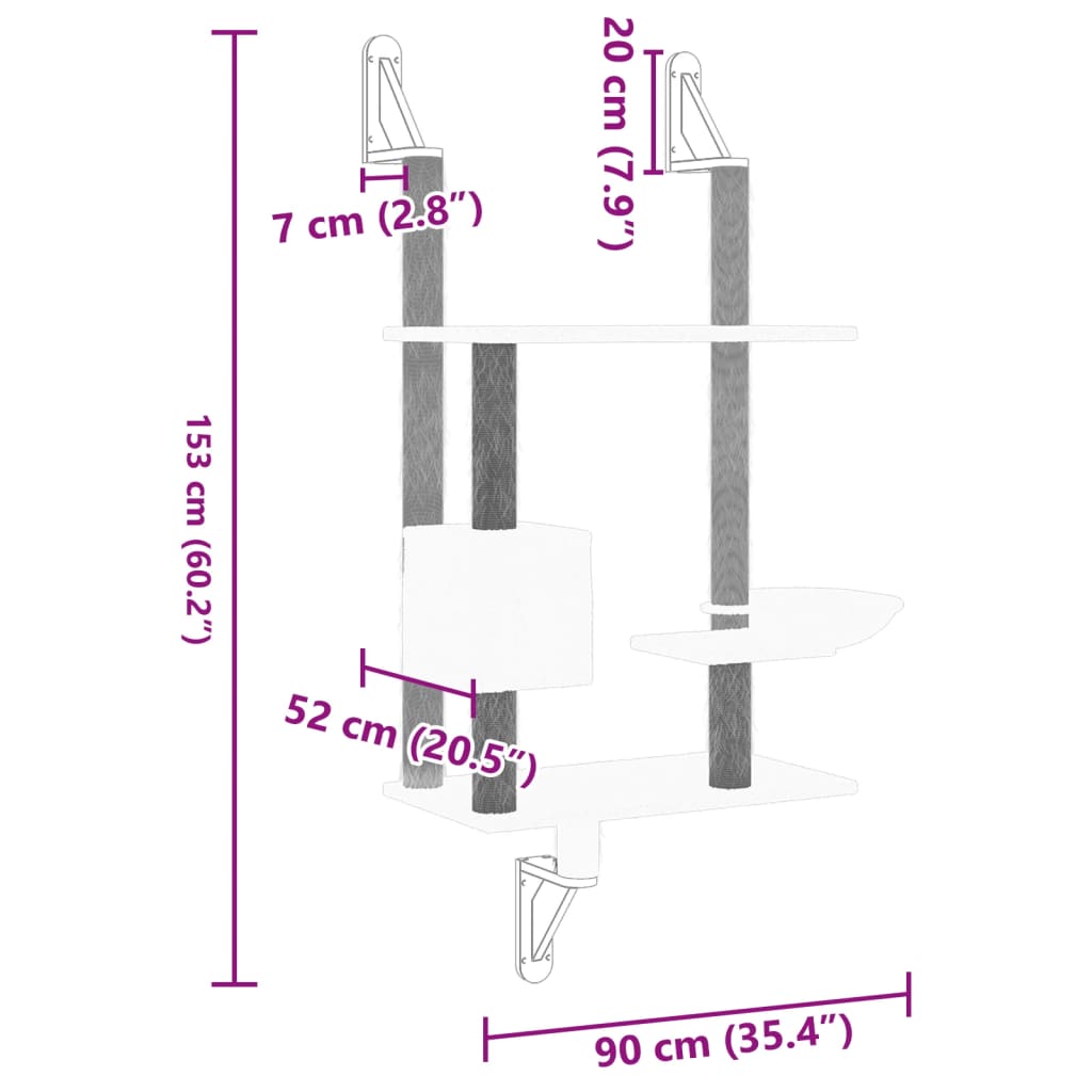 Albero per Gatti con Tiragraffi a Parete Crema 153 cm