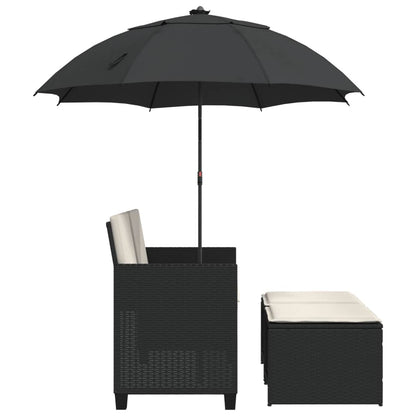 Divano Giardino 2 Posti Ombrellone e Sgabelli Nero Polyrattan | homemem39