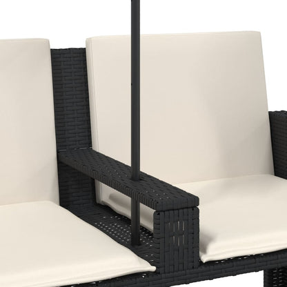 Divano Giardino 2 Posti Ombrellone e Sgabelli Nero Polyrattan | homemem39