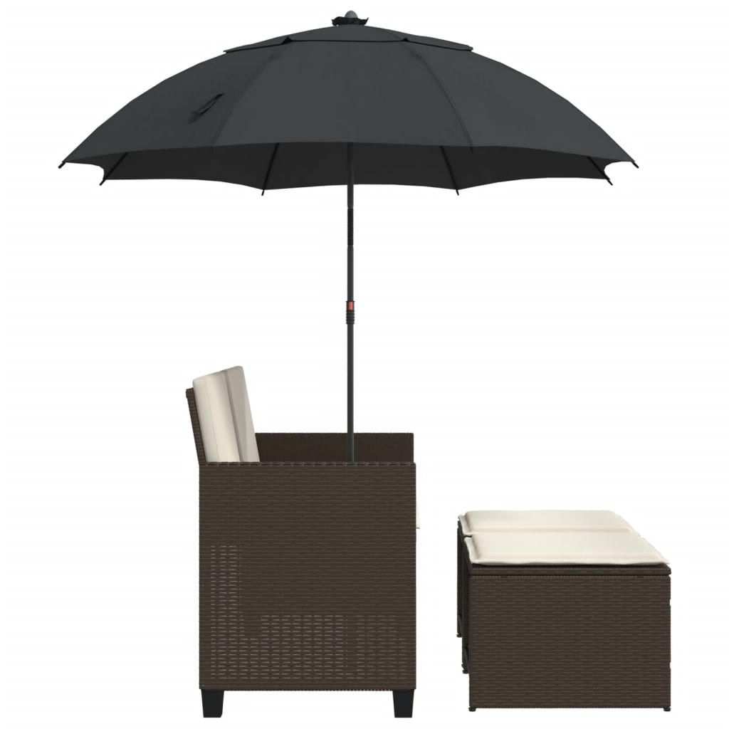 Divano Giardino 2Posti Ombrellone e Sgabelli Marrone Polyrattan | homemem39