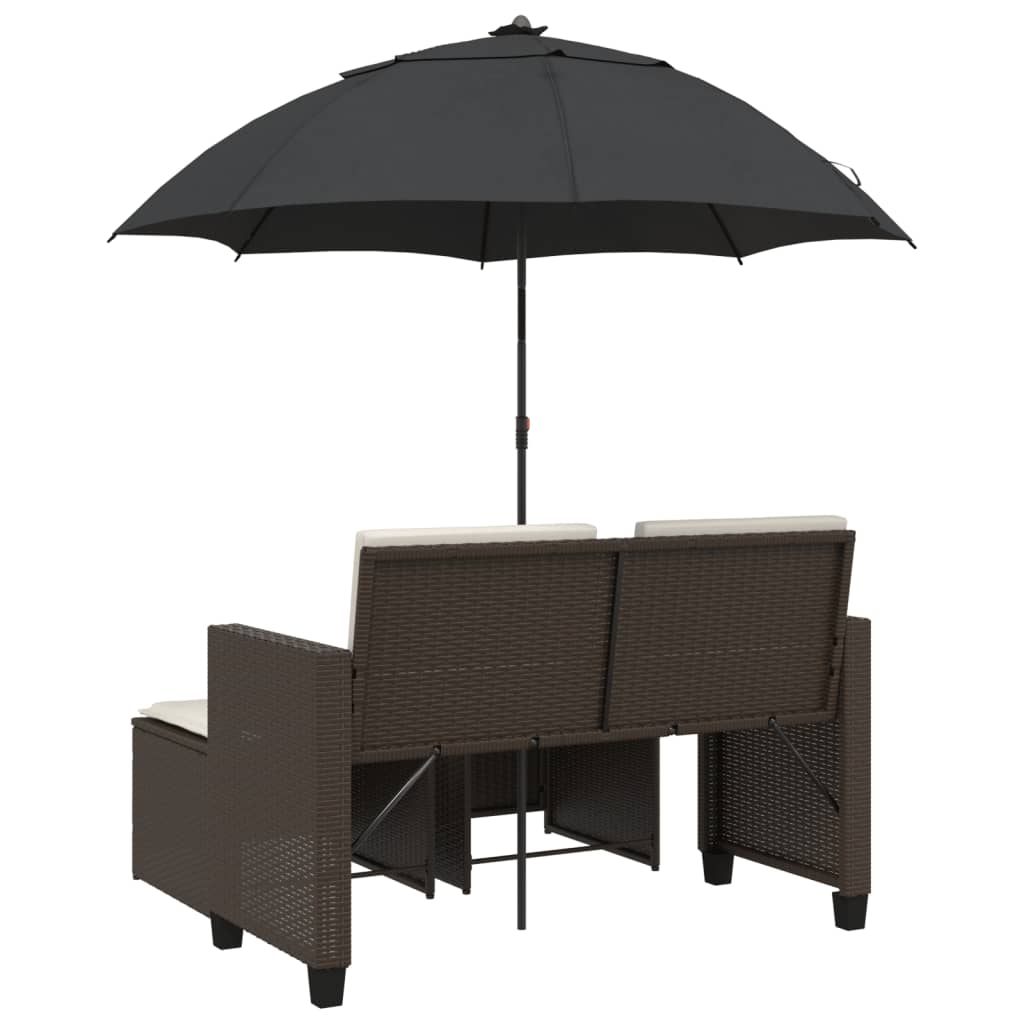 Divano Giardino 2Posti Ombrellone e Sgabelli Marrone Polyrattan | homemem39