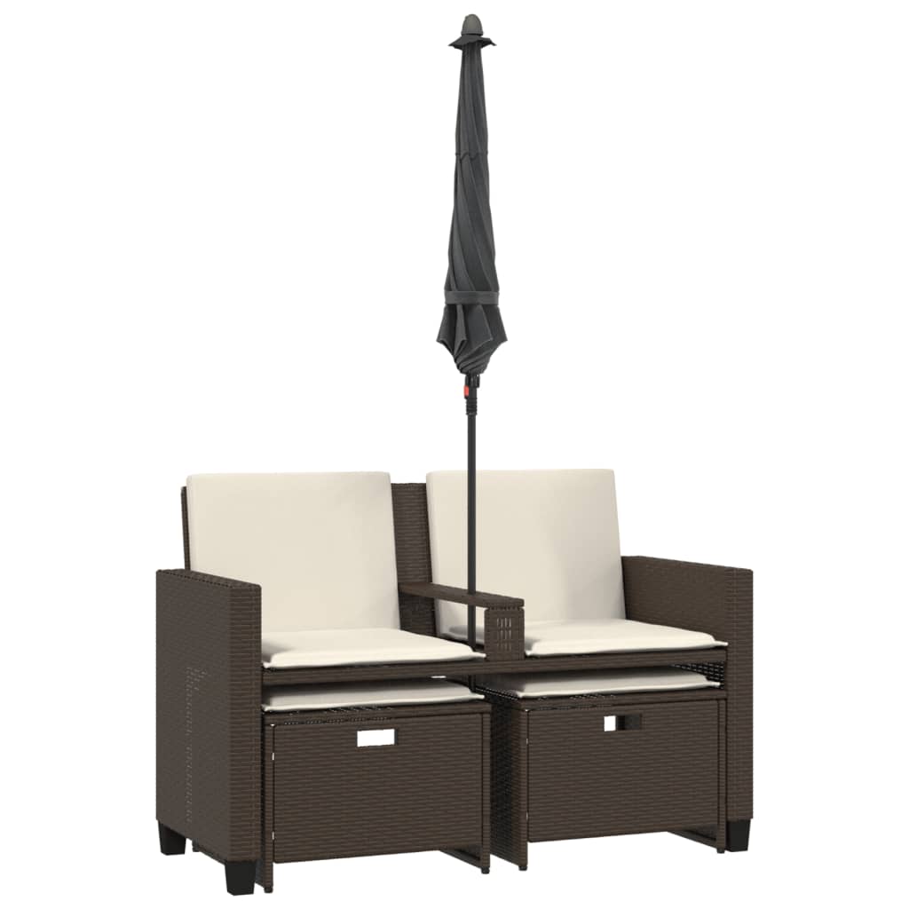 Divano Giardino 2Posti Ombrellone e Sgabelli Marrone Polyrattan | homemem39