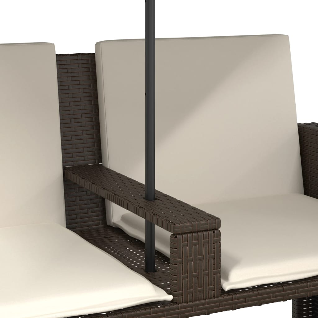 Divano Giardino 2Posti Ombrellone e Sgabelli Marrone Polyrattan | homemem39