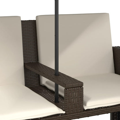 Divano Giardino 2Posti Ombrellone e Sgabelli Marrone Polyrattan | homemem39