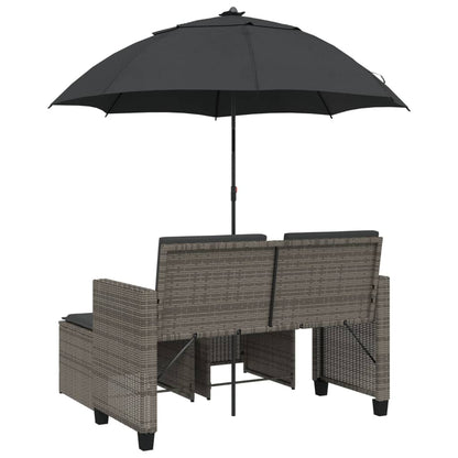Divano Giardino 2Posti Ombrellone e Sgabelli Grigio Polyrattan | homemem39