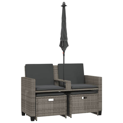 Divano Giardino 2Posti Ombrellone e Sgabelli Grigio Polyrattan | homemem39