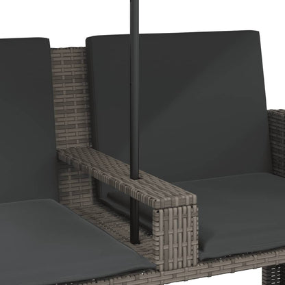 Divano Giardino 2Posti Ombrellone e Sgabelli Grigio Polyrattan | homemem39