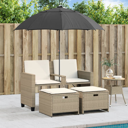 Divano Giardino 2Posti Ombrellone e Sgabelli Beige Polyrattan | homemem39