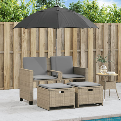 Divano Giardino 2Posti Ombrellone e Sgabelli Beige Polyrattan | homemem39