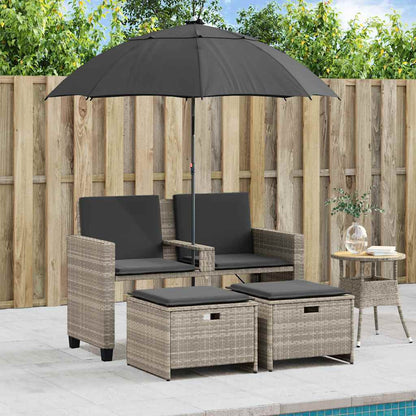 Divano 2Posti Ombrellone e Sgabelli Grigio Chiaro Polyrattan | homemem39