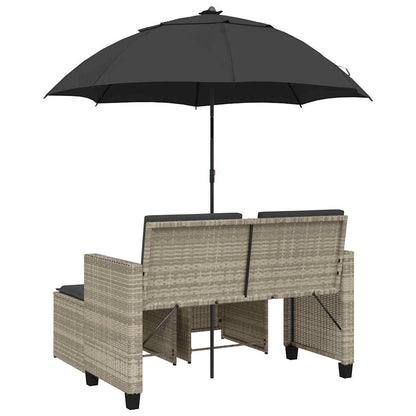 Divano 2Posti Ombrellone e Sgabelli Grigio Chiaro Polyrattan | homemem39