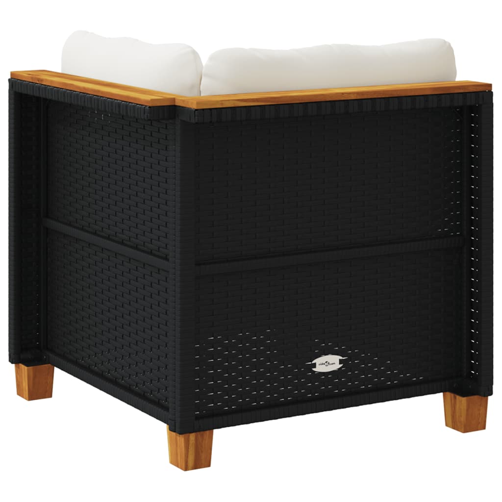 Divano Angolare da Giardino con Cuscini Nero in Polyrattan