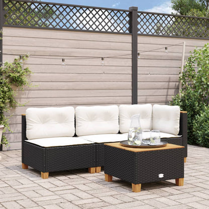 Divano Giardino Senza Braccioli con Cuscini Nero in Polyrattan | homemem39
