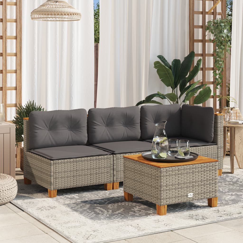 Divano Giardino Senza Braccioli con Cuscini Grigio Polyrattan | homemem39