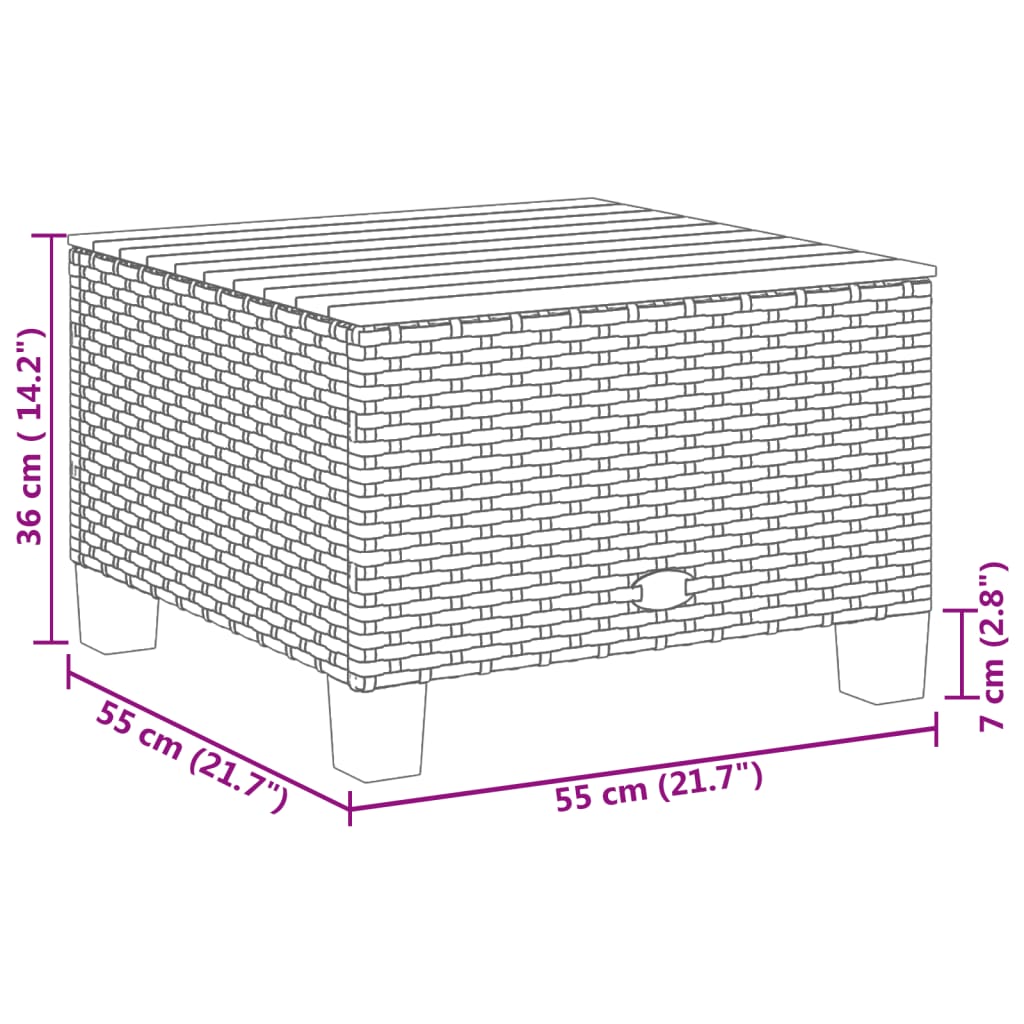 Tavolo da Giardino Nero 55x55x36cm in Polyrattan e Legno Acacia